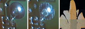 Figure 5. Thermal cycling with lead (Before on left; After on right). Crack formation on far-right